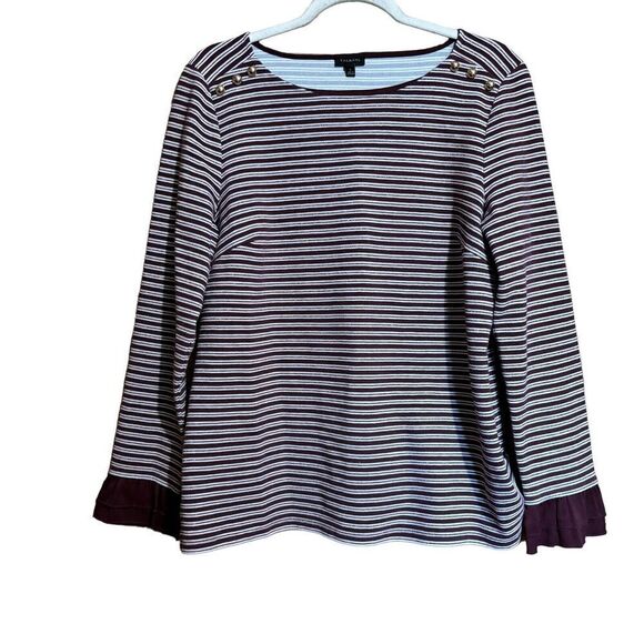 Talbots Tops - Talbots Top Large Multicolor Metallic Stripe Stretch Shoulder Button Blouse